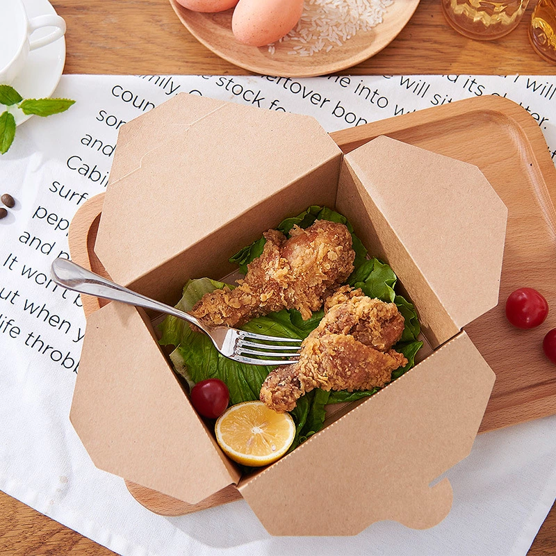 Disposable Paper Rectangular Salad Takeaway Packed Kraft Paper Bento Lunch Box