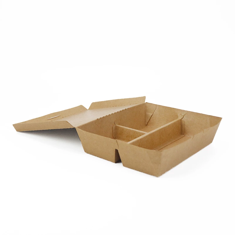 4-compartment Folding Wholesale Custom Takeaway Disposable Paper Kraft Lunch Box