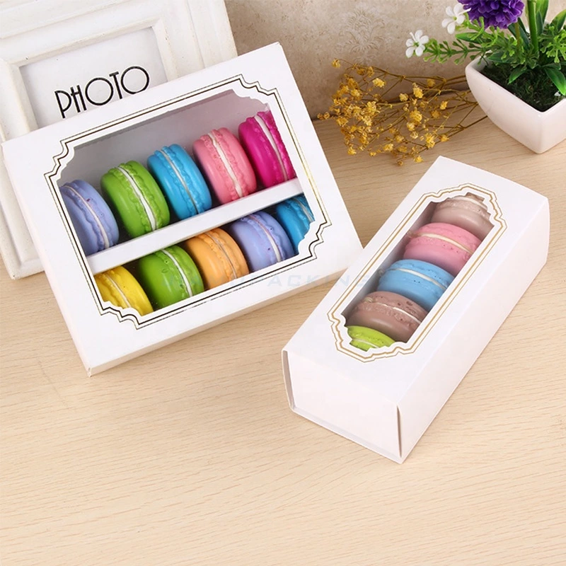 Macaron Gift Kraft Paper Box with Clear Pvc Transparent Plastic Small Gift Box Packaging with PET Window Paperboard Recyclable