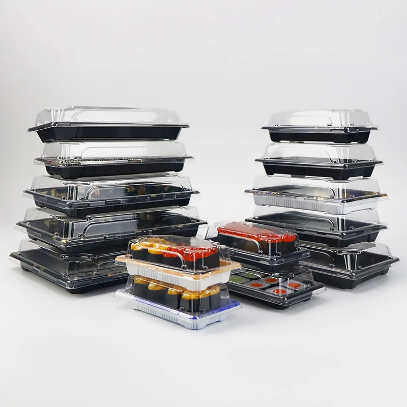 Custom Disposable Plastic Takeaway Sushi Box with Transparent Lid