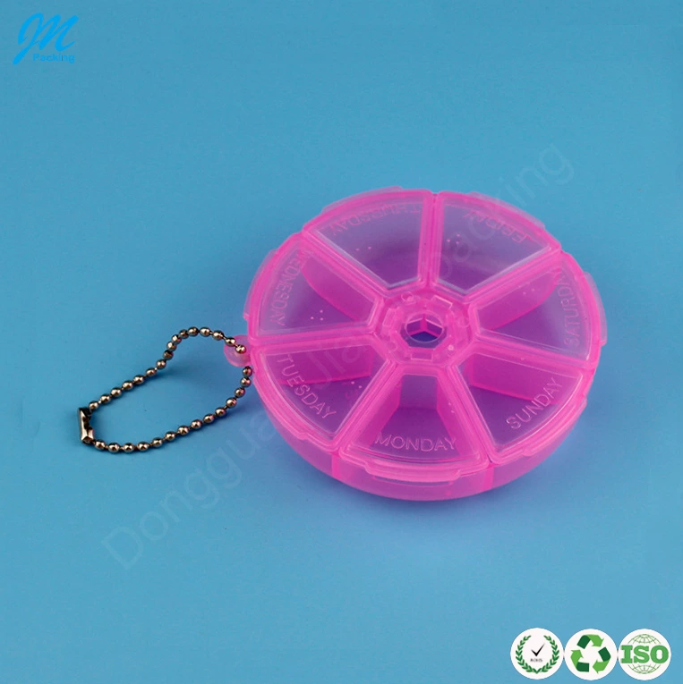 Wholesale beautiful original colorful 7 days round portable travel plastic pill box