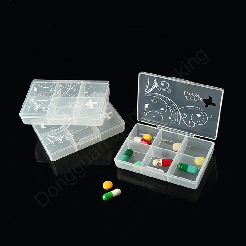 Wholesale Small Original Clear Portable Travel 6 Compartments Pill Storage Cases Plastic Medicine Storage Box for Pharmacy