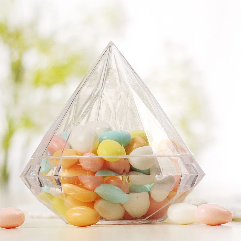 Wedding Favor Crystal Shaped Candy Box, Transparent Small Plastic Candy Box