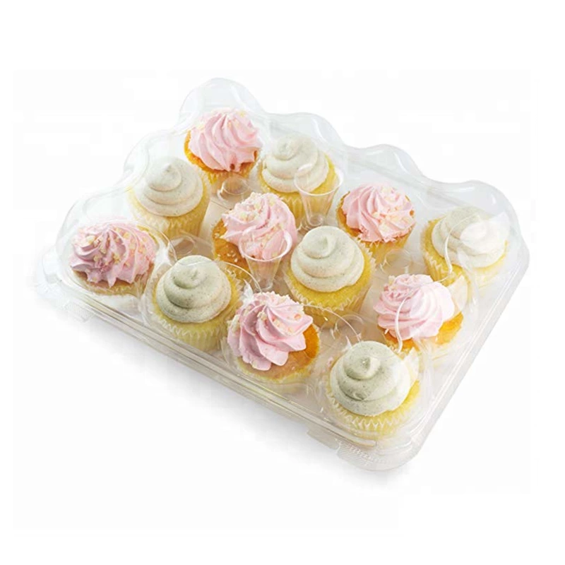 12 Compartment Clear Hinged High Dome Cupcake Container