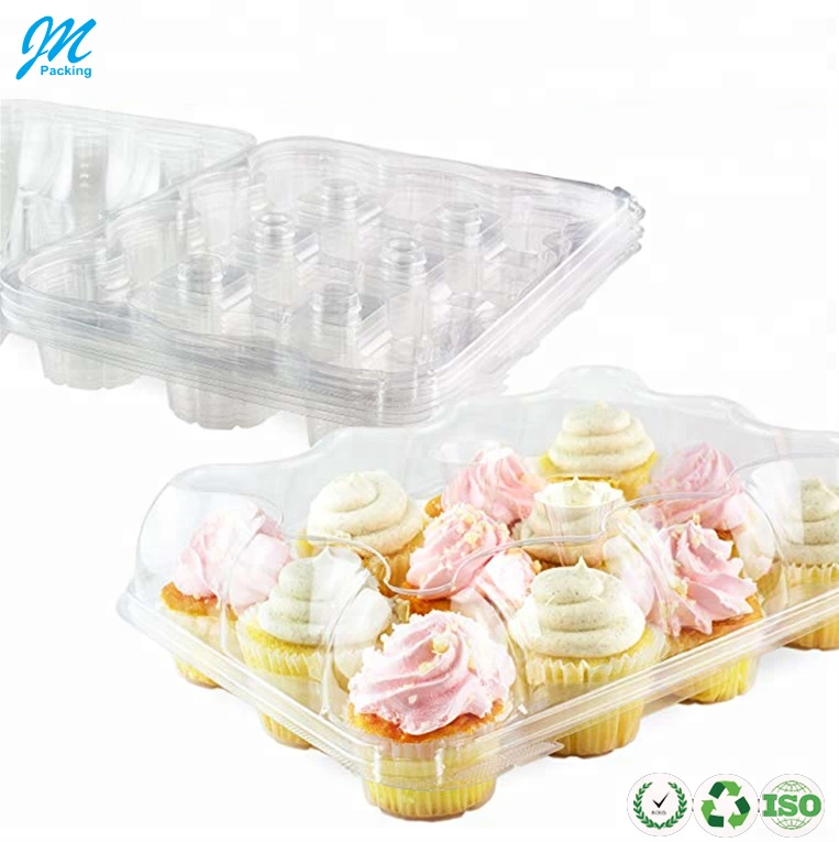 12 Compartment Clear Hinged High Dome Cupcake Container