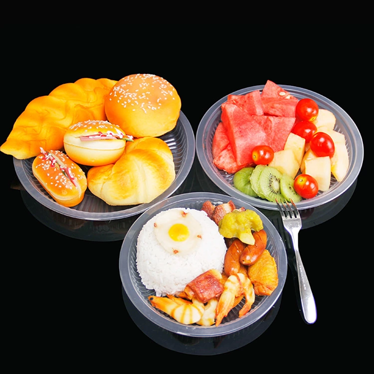 Disposable microwave usable transparent clear round plastic PP meal tray packaging for food , fruit , cake microave