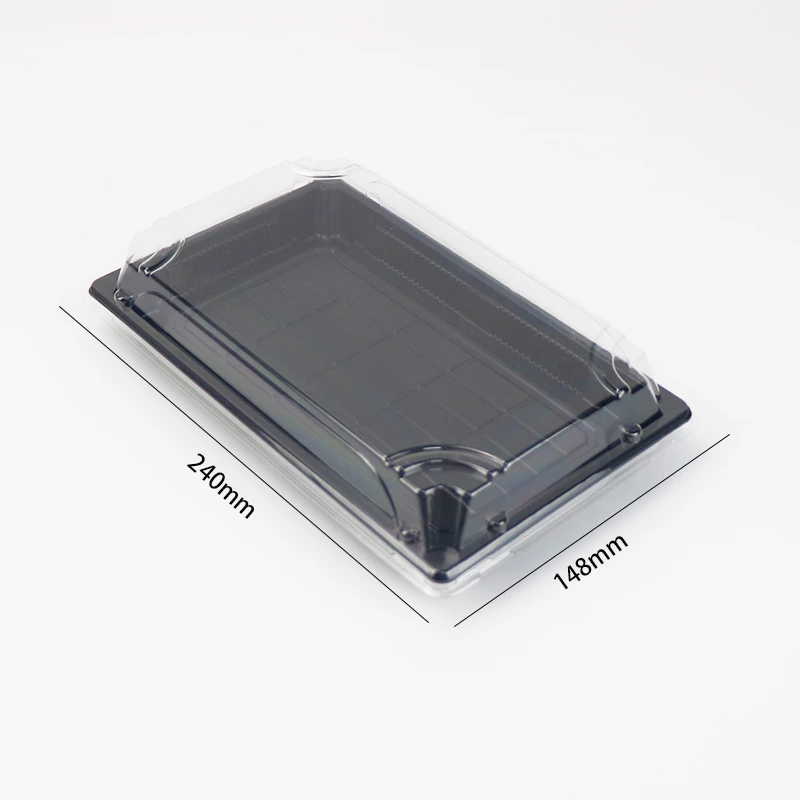 Japanese High-end Custom Disposable Plastic Takeaway Sushi Box with Transparent Lid