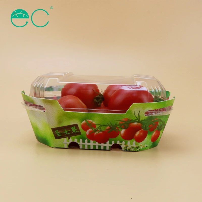 Custom plastic cardboard boxes for fruit punnet packaging container with lid