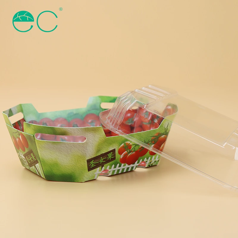 Custom plastic cardboard boxes for fruit punnet packaging container with lid