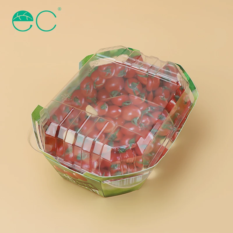 Custom plastic cardboard boxes for fruit punnet packaging container with lid