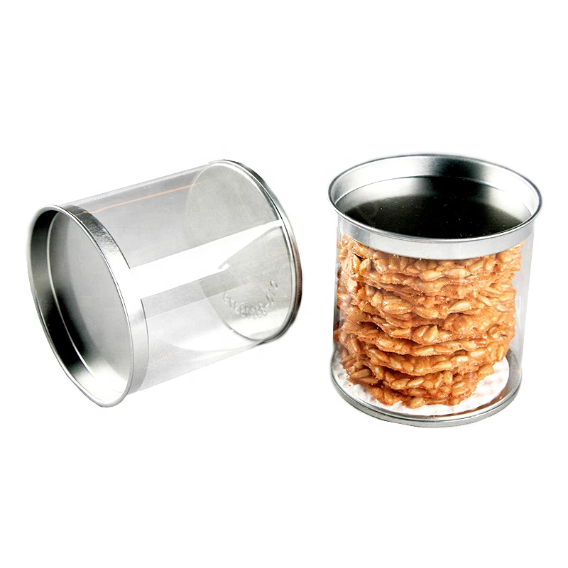 Clear plastic tube with disposable tin lid for gift packaging