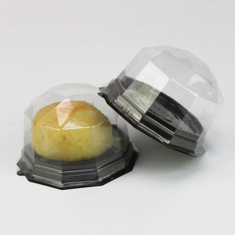 Multilateral plastic mini cake box, plastic blister baking cake box, small clear plastic cake box with lid