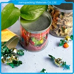 Clear plastic tube with disposable tin lid for gift packaging