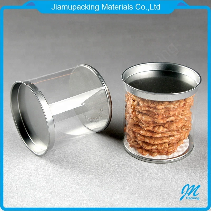 Clear plastic tube with disposable tin lid for gift packaging