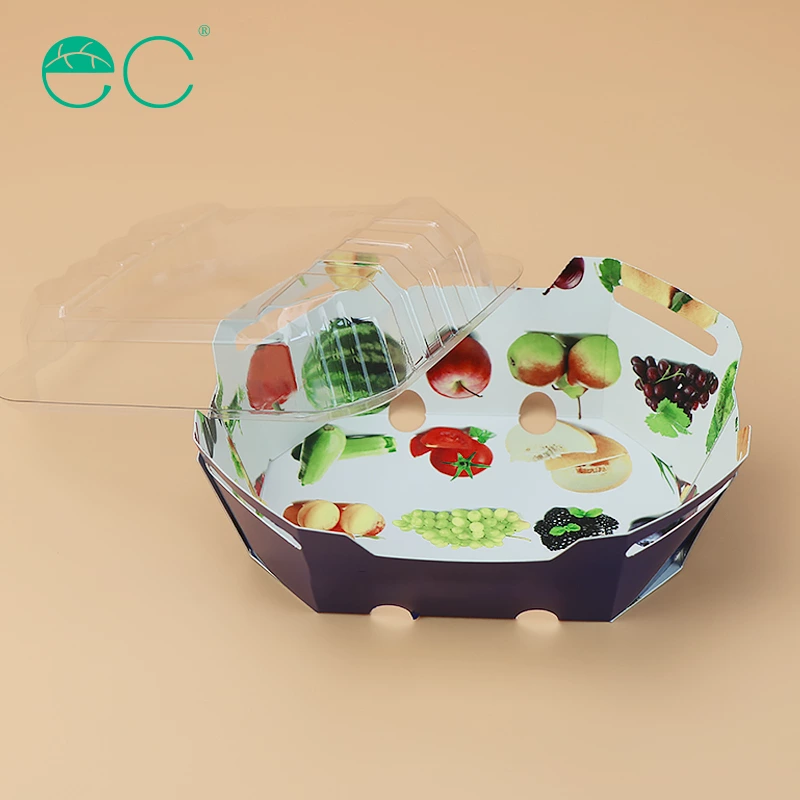 Custom plastic cardboard boxes for fruit punnet packaging container with clear lid