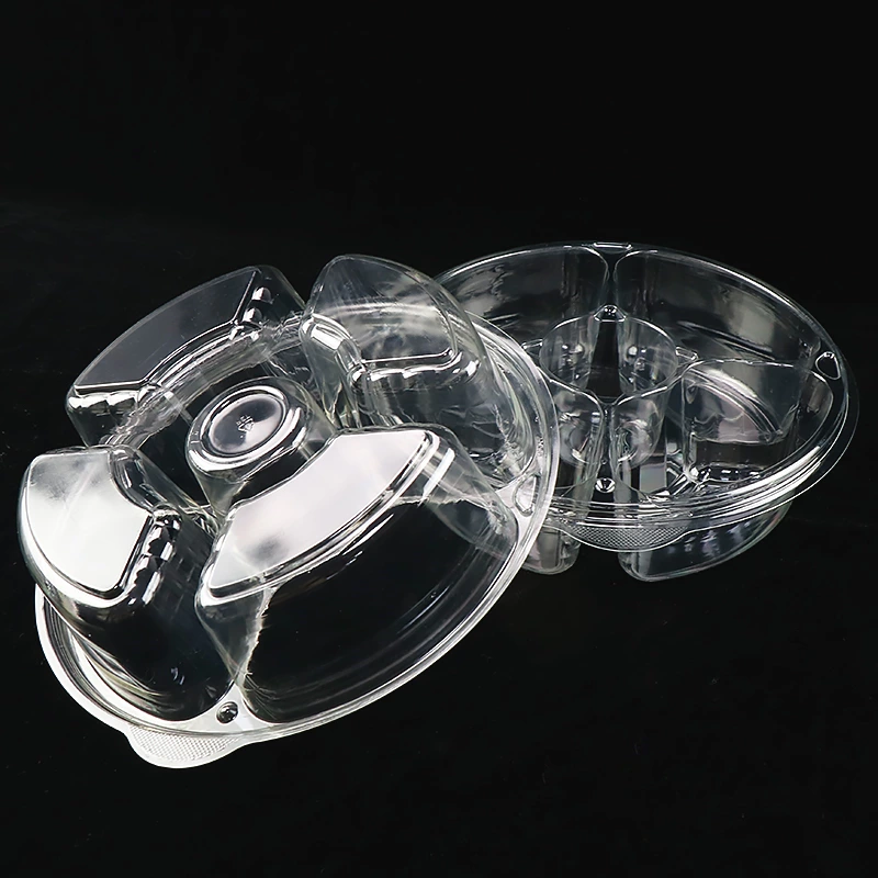 Clear PET Round 5 Compartment Catering Tray with Lid