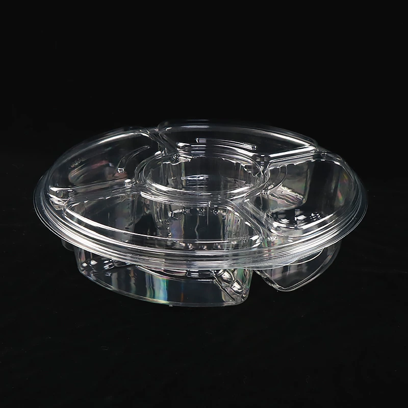 Clear PET Round 5 Compartment Catering Tray with Lid