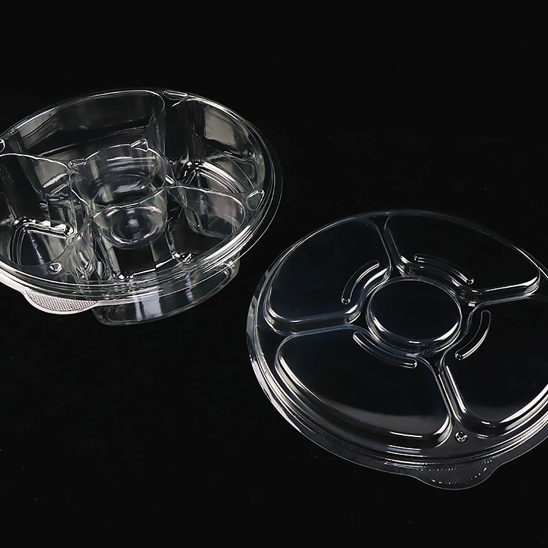 Clear PET Round 5 Compartment Catering Tray with Lid