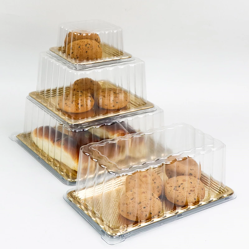 Gold Base Rectangle Cake Container With Lid