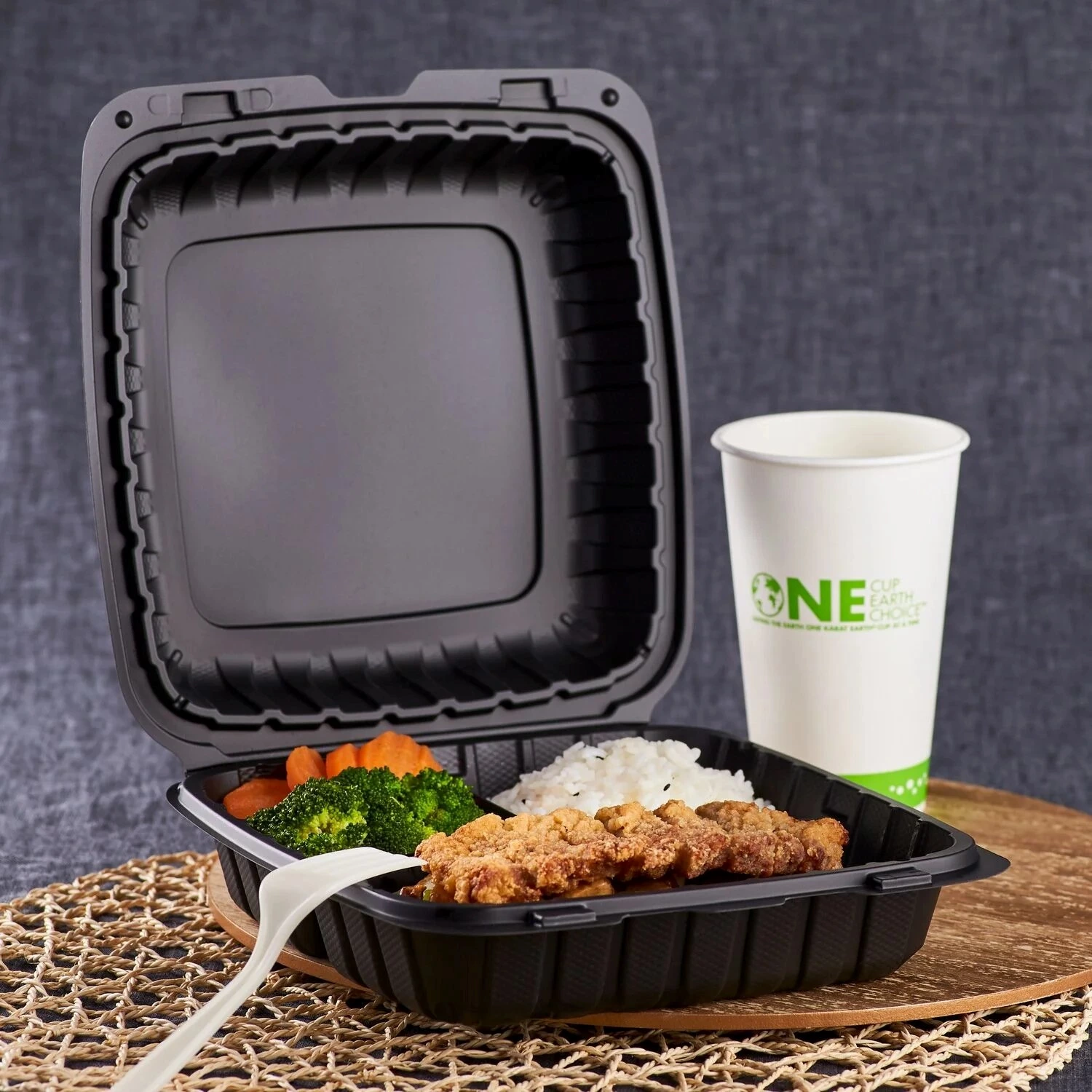 9*9 Inch 3-Com Biodegradable Takeaway Box Food Container