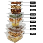 8 12 16 20 24 32 35 48 64OZ Tamper-Evident Square Hinged Container with Flat Lid