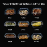 8 12 16 20 24 32 35 48 64OZ Tamper-Evident Square Hinged Container with Flat Lid