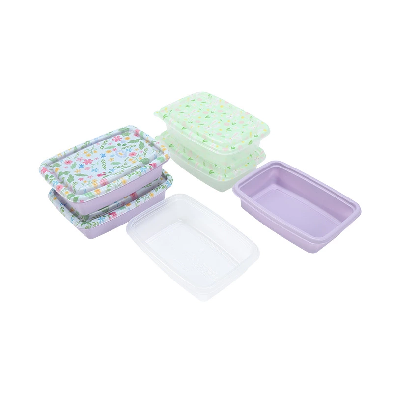 Floral print food grade plastic meal prep containers, leakproof food storage boxes from Dongguan blister factory